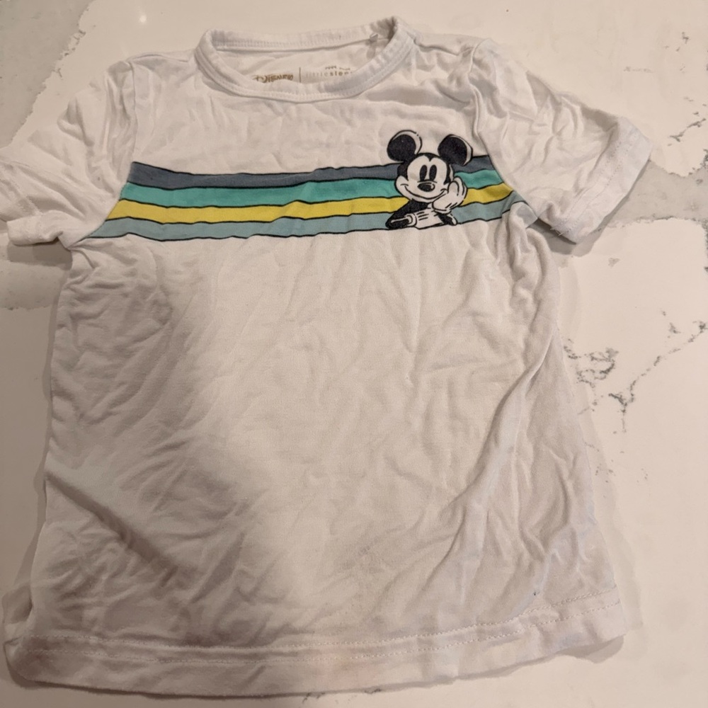 Little Sleepies White Tee with Mickey and Stripes